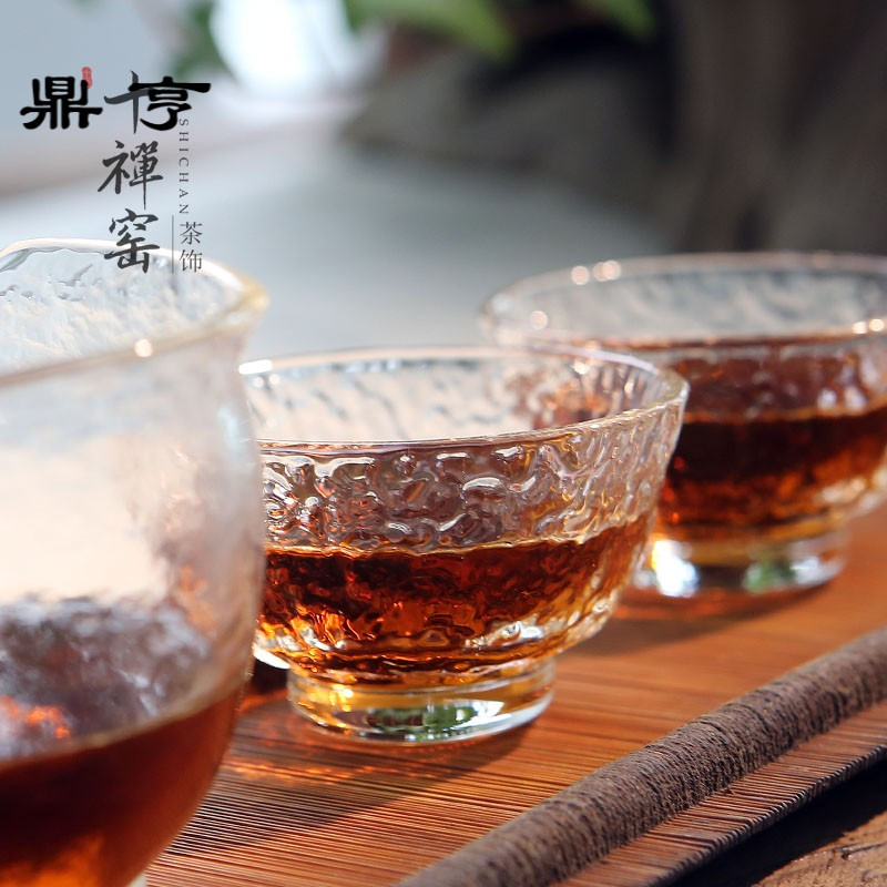 鼎亨日式玻璃品茗杯 简约加厚耐热锤纹茶杯主人杯 功夫茶具茶道
