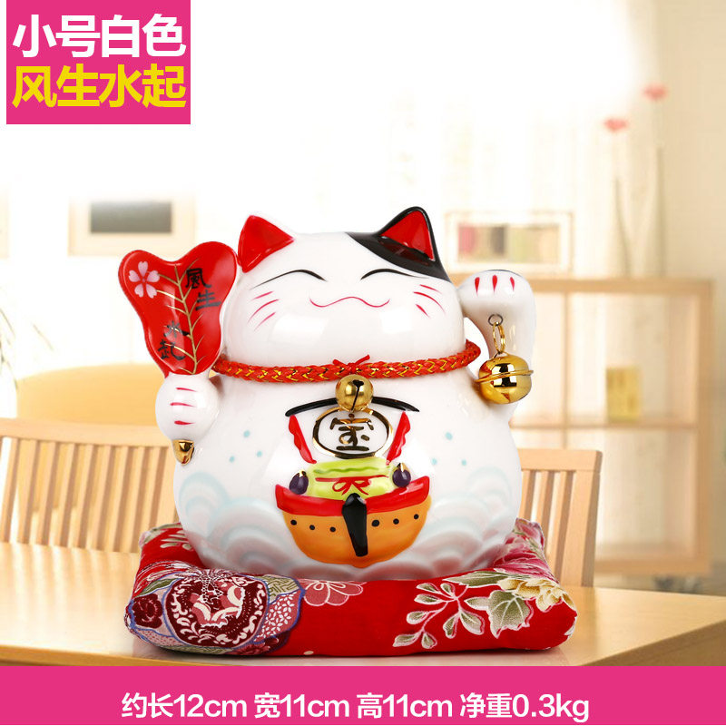 猫摆件 店铺开业送礼陶瓷存钱罐装金猫创意礼品 三维工匠 小号白色风生水起宝船猫高清大图