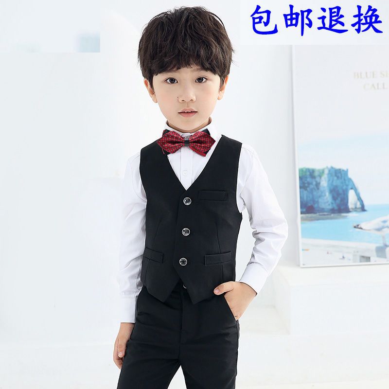 帅气男童礼服夏小西装套装男孩主持人服装走秀演出服英伦儿童正装 短袖+短裤+背带+新款领结 100