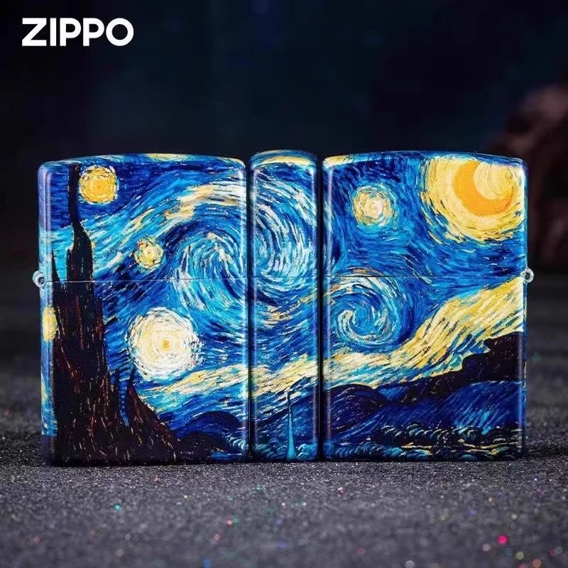 zippo打火机官方正品梵高星空彩绘男士正版专用燃油防风火机送礼男友