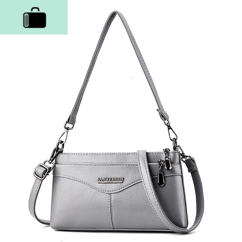 休闲女包新款2020春夏斜挎小包软皮中年妇女妈妈包手机零钱包婆婆NEW LAKE 纯色灰色