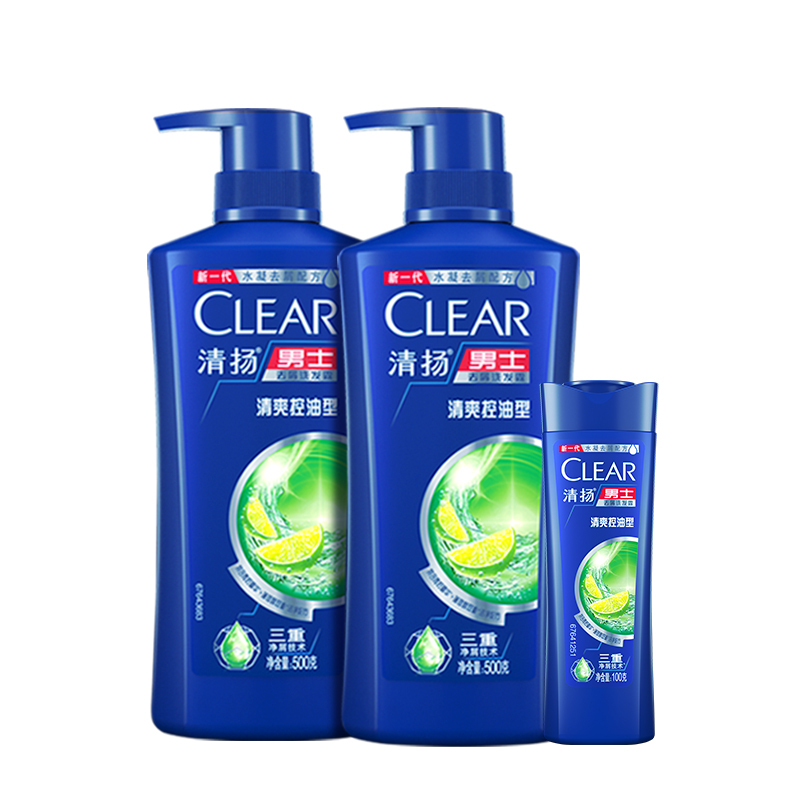 清扬(CLEAR)男士去屑洗发露清爽控油型蓝瓶 500g*2+100G[联合利华]新老包装随机发货