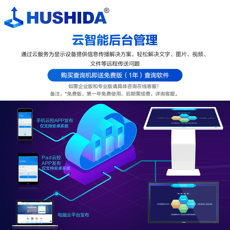 互视达(HUSHIDA) 55英寸英寸卧式自助查询触控一体机触摸屏智能电视平板广告机商用显示器B1安卓 WSCM-55