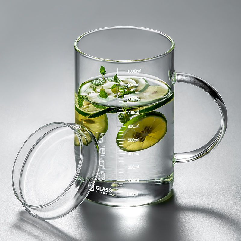 钢化玻璃杯450ml杯身无刻度大容量玻璃杯喝水水杯男士办公室带把手