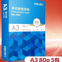 得力（deli）A3打印纸80g500张*5包一箱 双面加厚绘图纸 复印纸手抄报画纸 整箱2500张7370