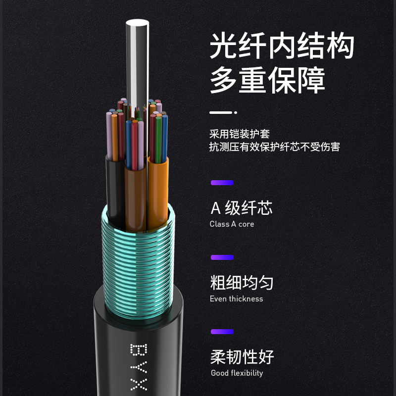 千天(QANTOP)电信级GYTA室外层绞式铠装光缆 单模重铠装光纤线 层绞式架空/管道单模光纤线网线 8芯100米