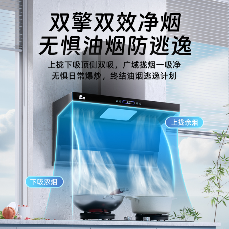 红日(RedSun)顶侧双吸烟灶套装23m³大风量 挥手体感智控 一键热除油清洗厨房净烟LEU30H+EM618B天然气高清大图