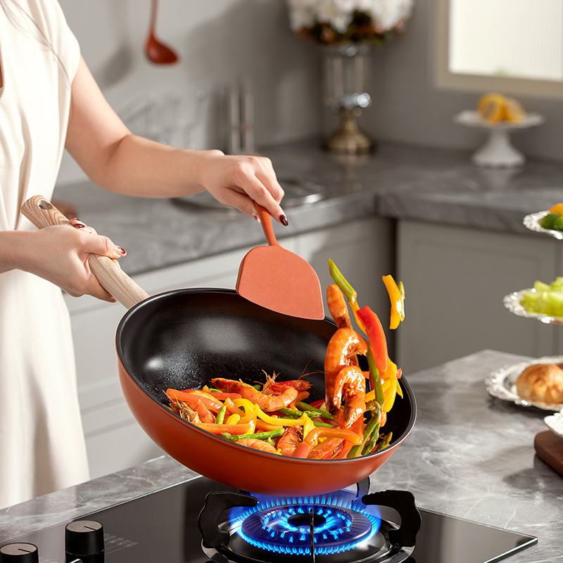 德世朗(DESLON) 鸿运0氟陶瓷不粘两件套(30cm炒锅+硅胶铲)橘色 DFS-TZ939-2A