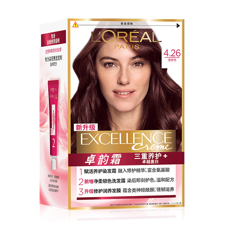 欧莱雅(LOREAL)卓韵霜三重养护护发染发霜#4.26(紫棕色)(不伤发染发膏染发剂 遮白盖白 男女通用)