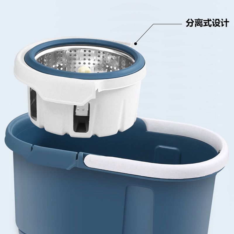 加厚旋转拖把桶拖把家用懒人好神拖甩干桶免手洗干湿两用拖布桶 塑料盘+钢篮 液压助力杆+1个纤维头