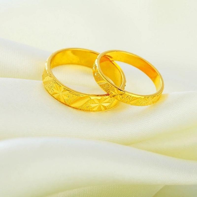 莎金真金戒指男女情侣对戒素圈金戒子满天星520指环送爱人不掉色满天