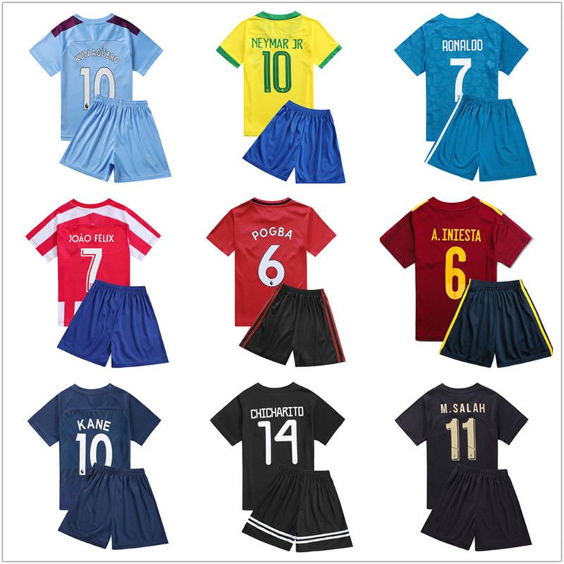 巴萨儿童足球服套装梅西球衣阿根廷训练服巴西曼联成人足球队服