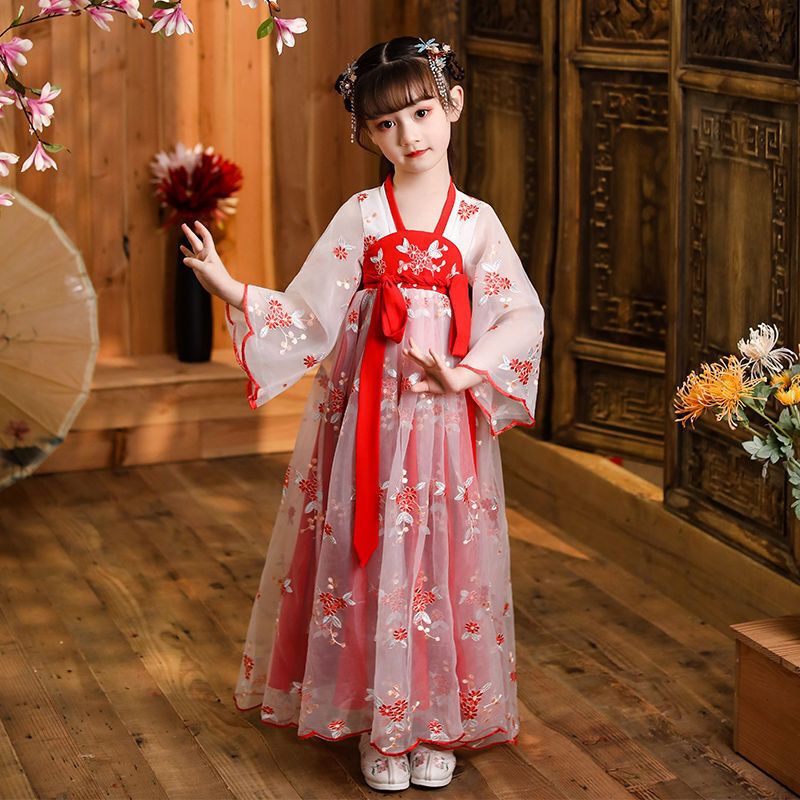 乌鹿女童汉服襦裙中国风唐装儿童古装仙连衣裙樱花公主裙春秋演出服