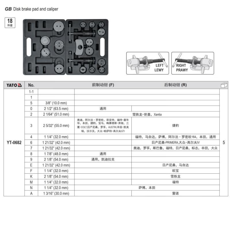 YATO/易尔拓 刹车片分离器组套 YT-0682 18件套 1套