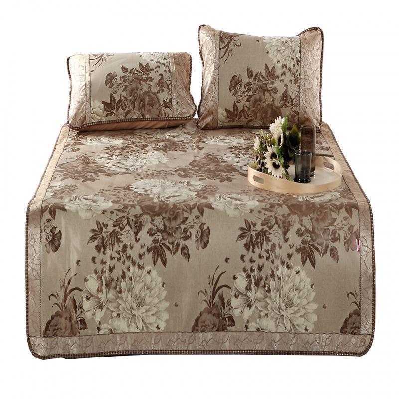 美帮汇家纺冰丝席三件套1.5m可折叠夏季凉席夏凉席国色天香(咖)高清大图