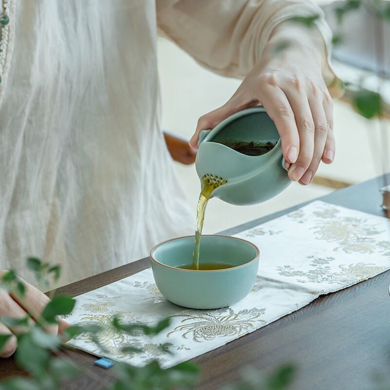 万仟堂 12010601109100 梅花客·唐韵·快客杯古绿釉150ml(套)高清大图