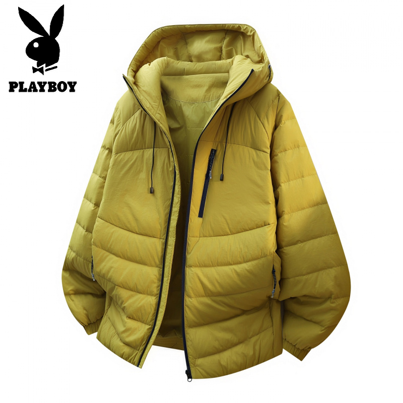 花花公子新款90羽绒有质检连帽排骨羽绒服撞色男式厚外套高清大图