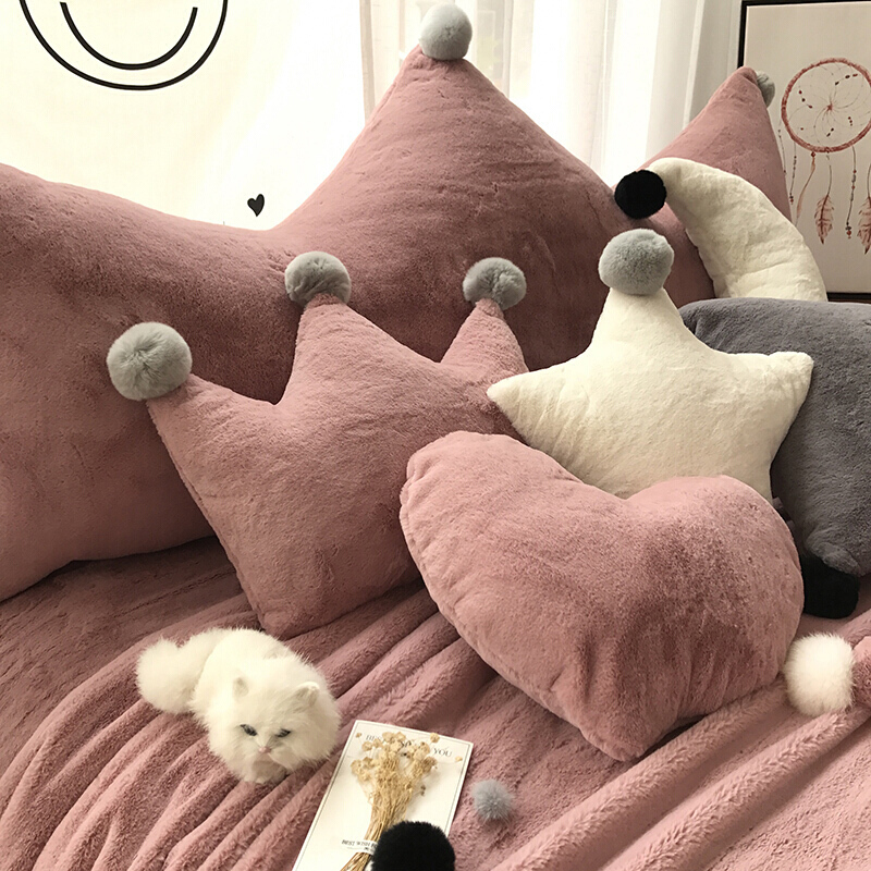 兔毛绒皇冠靠枕抱枕沙大靠垫可爱床头靠枕套靠背垫背靠软包宝宝绒大