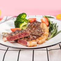 谷言 生鲜 整切西冷牛排眼肉进口原料 牛排 家庭套餐 8片装 1200g/8片 (赠刀叉1副，调味油8份，黑椒酱8袋)