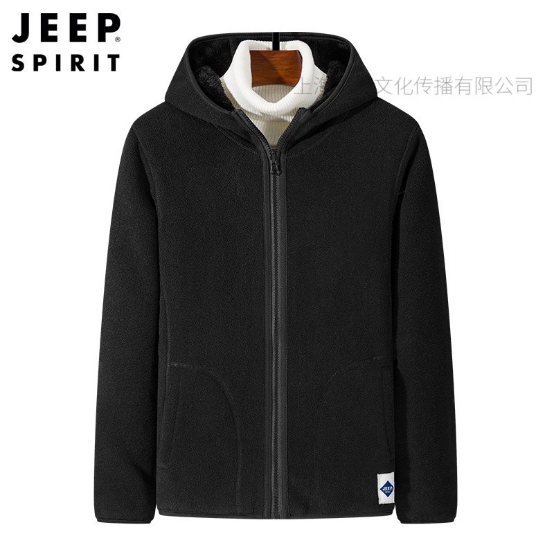 JEEPspirit吉普卫衣男装秋冬保暖连帽青年外套户外双面绒开衫上衣