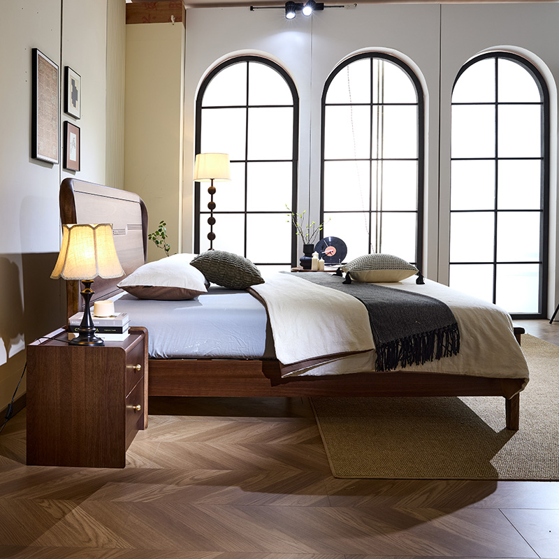 青木川 简约现代南美黑胡桃木全实木床1.8米双人床1.5米两米单人床大板直拼主卧室套装小户型家用休闲成人结婚榫卯床架子高清大图