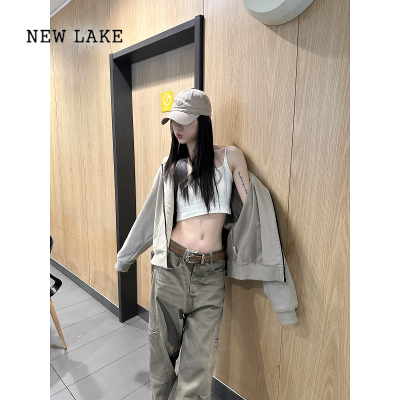 NEW LAKEXXDIRLY新款美式复古cleanfit卫衣女慵懒短款boxy运动帽衫外套ins