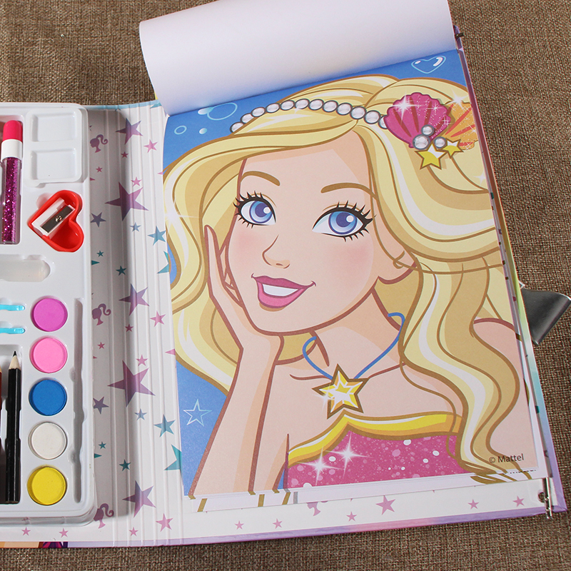 芭比公主涂色书儿童画画套装3610岁女孩绘画填色本彩妆玩具彩笔180