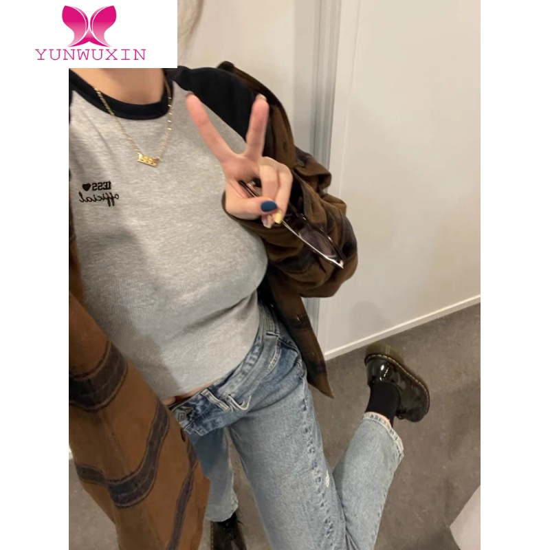 YUNWUXIN欧洲站长袖t恤女装chic早秋新款设计感修身打底衫内搭上衣ins