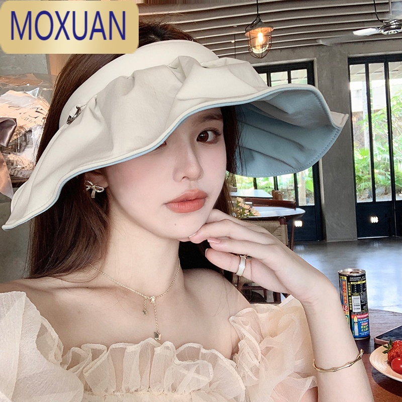 MOXUAN空顶渔夫帽子女夏季薄款遮脸防晒沙滩贝壳百搭太阳遮阳帽