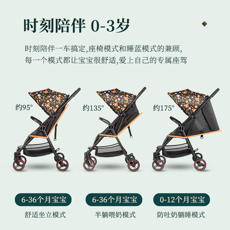 荟智婴幼儿手推车新生宝宝加宽加大超轻小轻便折叠0一3岁可坐可躺