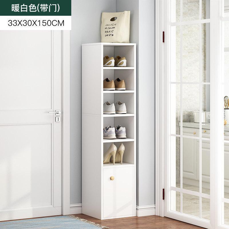 森美人鞋架简易口家用多层防尘收纳鞋柜经济型省空间小型后窄置物架 33x30x150cm暖白色（带门款）