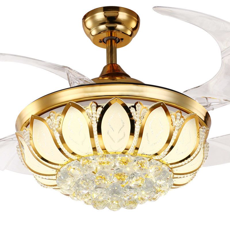 豪华水晶欧式静音隐形吊扇灯风扇灯家用客厅餐厅电风扇吊灯一体