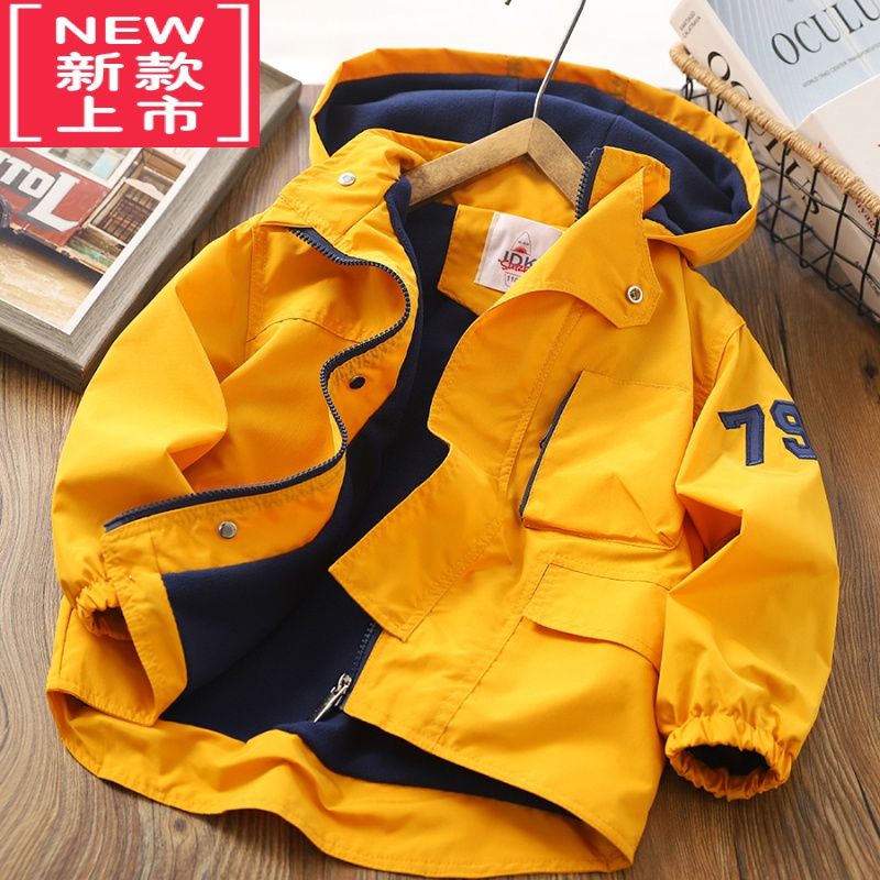 可莉允男童连帽加绒外套秋冬中大儿童冲锋衣防风保暖棉服夹克衫夹棉上衣