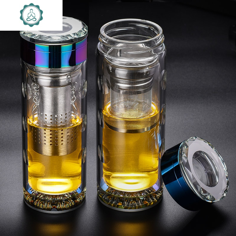 双层玻璃水杯男高颜值玻璃茶杯商务高档透明 凉开水杯