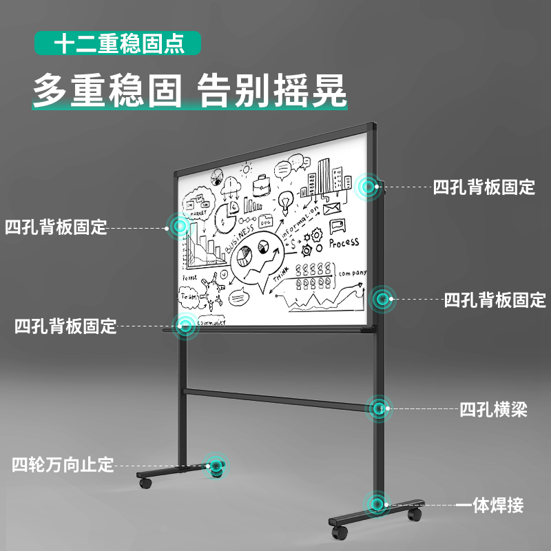 得力(deli)8739H型支架白板 180*90cm 磁性玻璃白板带架子 办公会议写字板黑板 可移动白板