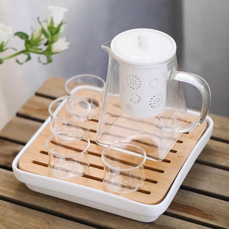方型茶盘下午茶玻璃功夫茶具花茶壶套装耐热高温泡茶器过滤竹托盘