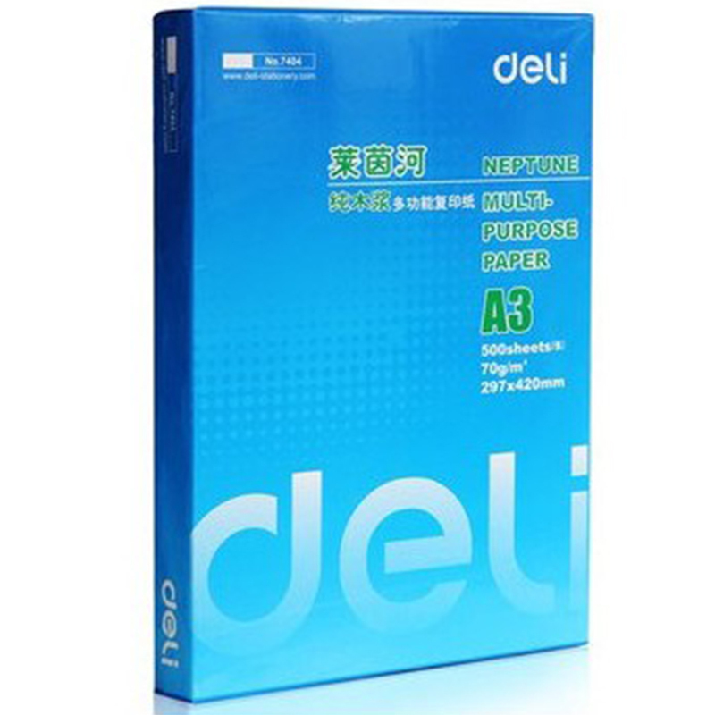 得力(deli)莱茵河 70g A3 复印纸 7406中高档打印纸 500张/包 5包1箱(整箱2500张)