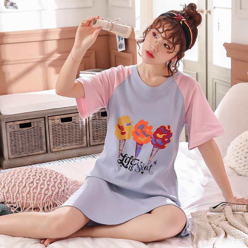 波迷娜(BOMINA)全棉睡衣短袖睡裙少女夏季学生卡通可爱纯棉加大码连衣裙子可外穿