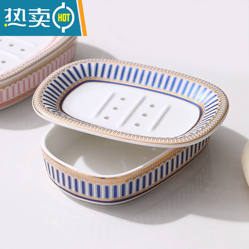 敬平肥皂架肥皂盒陶瓷欧式沥水皂盒创意卫生间香皂盒轻奢风香皂置物架 金边瓷白/皂盒高清大图