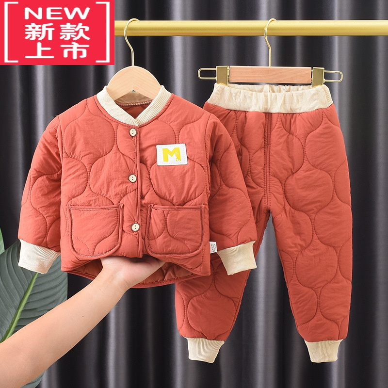 可莉允冬款儿童棉衣棉裤加厚内胆套装男女童棉服宝宝保暖衣两件套家居服