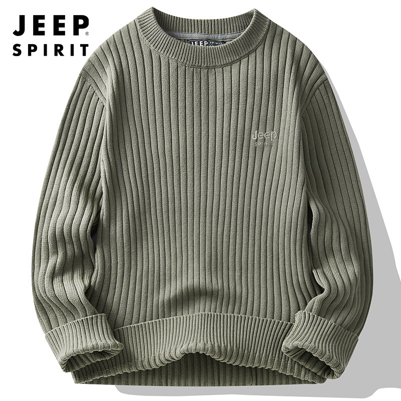 JEEP SPIRIT吉普舒适棉男士毛衣秋冬圆领针织上衣新款潮流宽松套头宽松套头衫