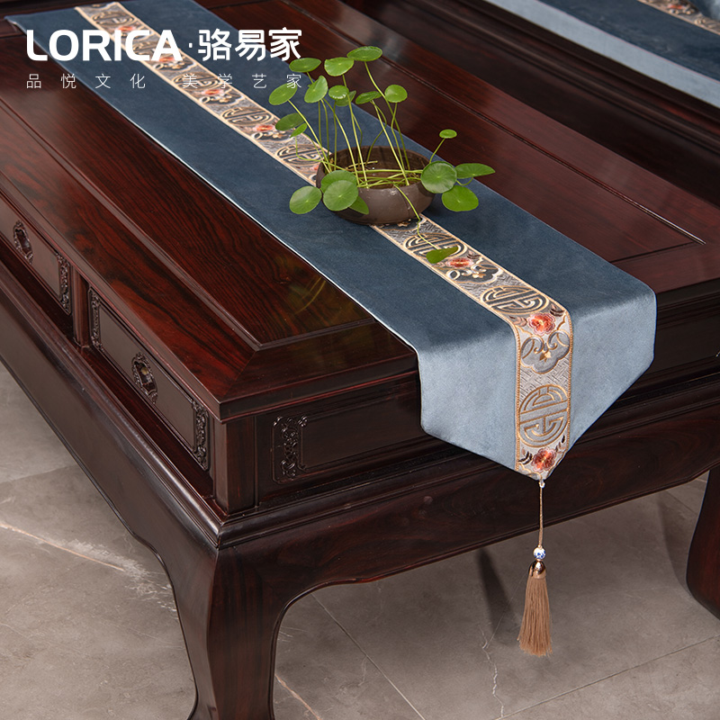 新中式桌旗禅意中国风茶桌巾装饰茶几台布艺餐桌布 登春台 登春台-缥缈灰 33*120cm(适用桌长0.7米-0.8米)高清大图