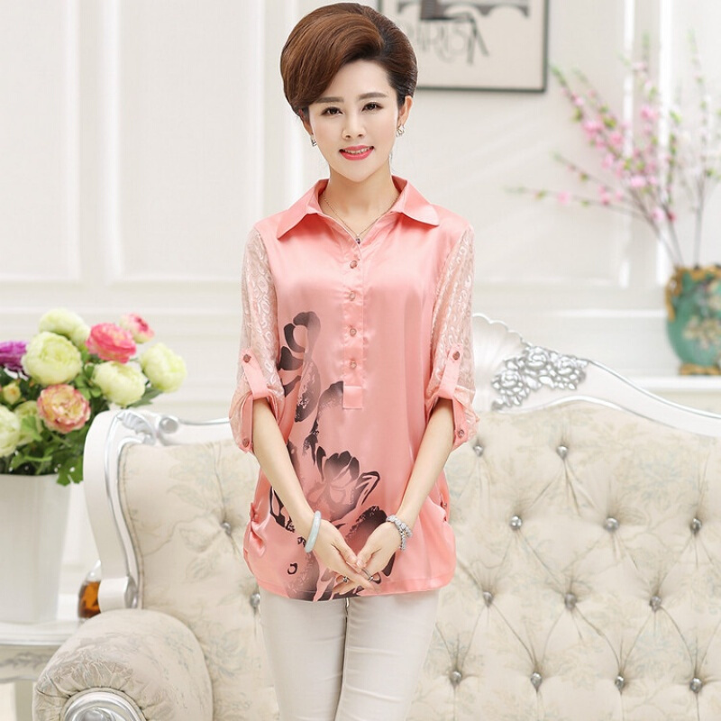 妈妈装春装新品衬衫中年宽松大码长袖上衣中老年女装春季t恤夏装