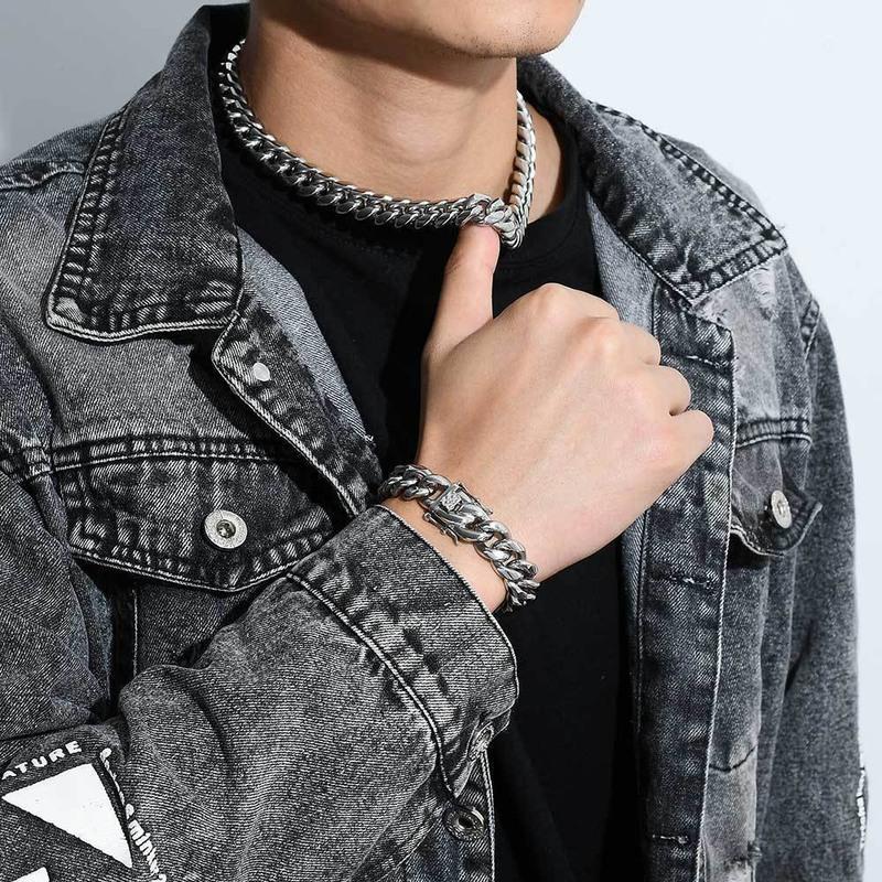 宽度6mm45cm迈阿密钛钢古巴链项链气质高级感男士卫衣项链配饰项链女