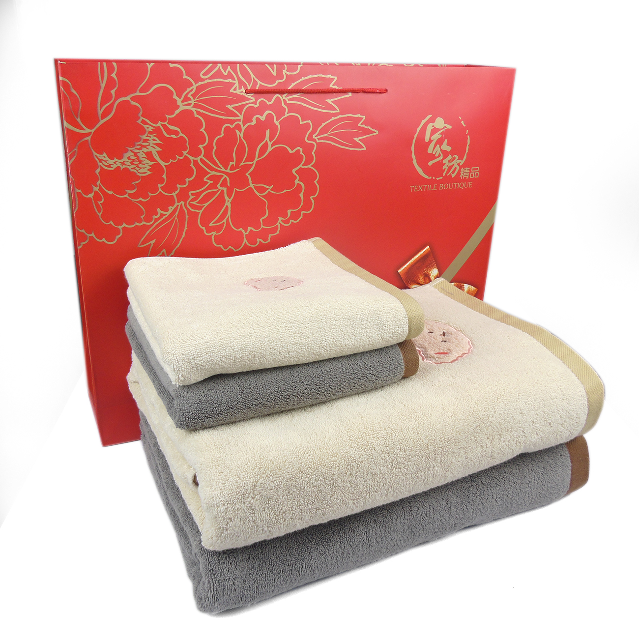 莺歌全棉浴巾四件套装（2条浴巾+2条毛巾）套