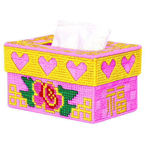 十字绣抽纸盒自己绣三心花款家车用毛线手工绣立体绣纸抽盒纸巾盒|三