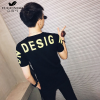 富贵鸟（FUGUINIAO）2019春夏修身针织毛线潮男装短袖精神小伙半圆领套头紧身t恤小衫