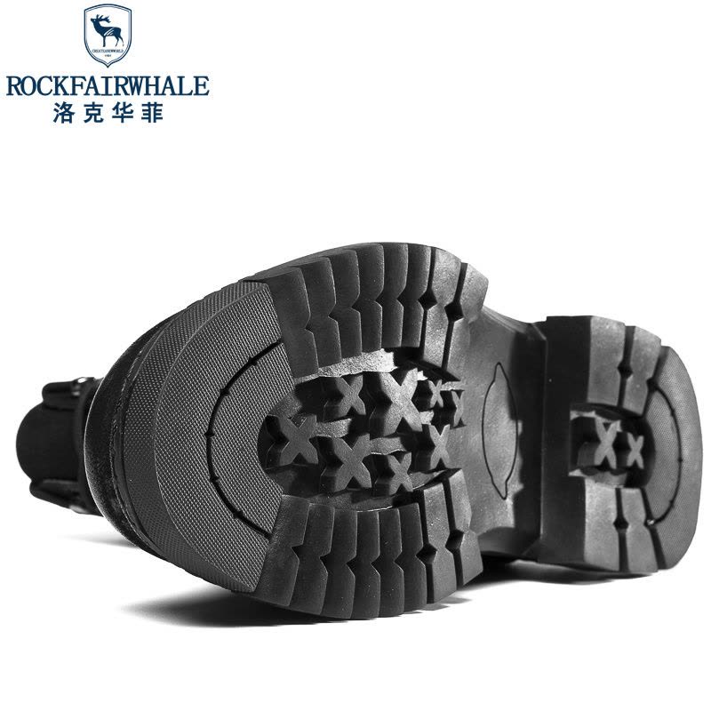 洛克华菲马丁靴冬季复古男鞋中帮英伦风工装靴加绒高帮真皮潮男黑色靴子图片