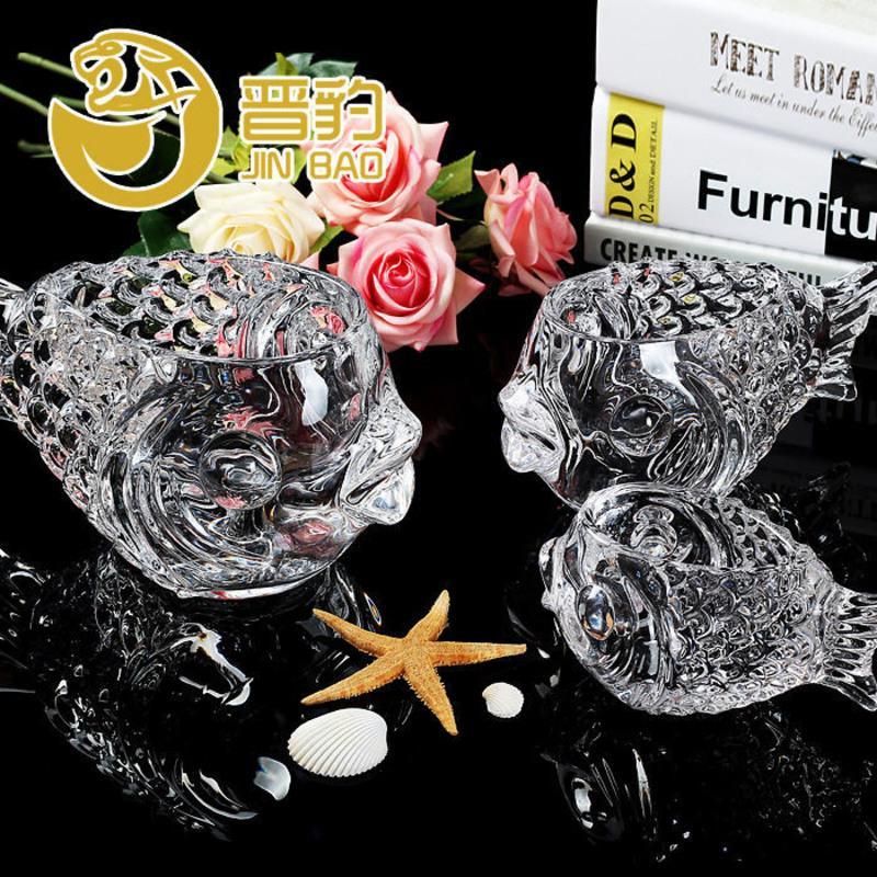 小号水晶鱼 创意水晶玻璃花瓶简约水培植物绿萝小鱼透明摆件办公室桌面装饰
