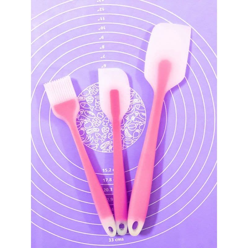 硅胶刮刀铲子三件套雪花酥烘焙工具奶油铲刀蛋糕抹刀搅拌刀套装做 敬平 半透玫瑰红3件套图片